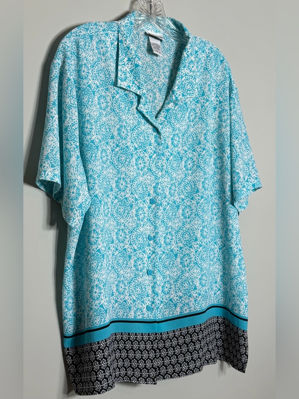 Bon Worth Turquoise and White Printed Top Size L